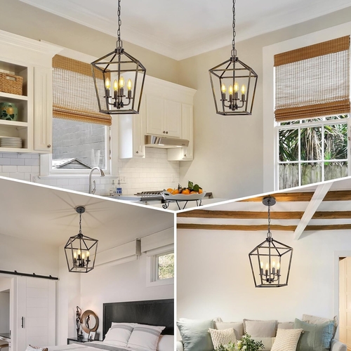 Industrial Black and Gold 4 Light Chandelier With Adjustable Chain - Image 7