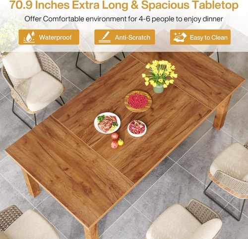 70.87 Inch Wood Dining Table Farmhouse Thickened Legs - Image 3
