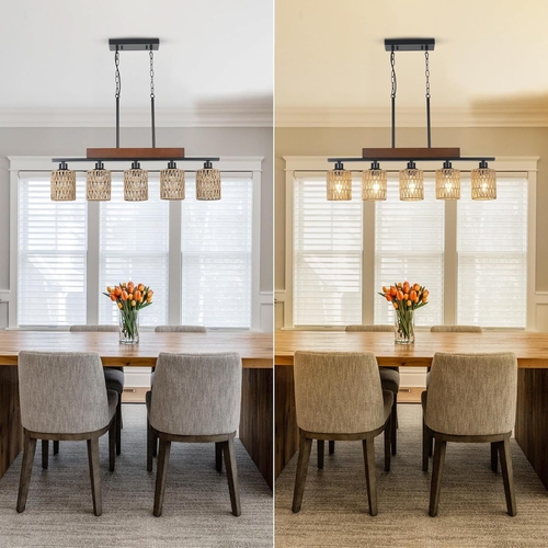 Rattan Farmhouse 5 Light Linear Chandelier Black Lighting - Image 6