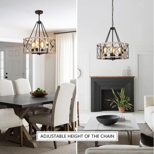 D19 Inch Rustic 4 Light Chandelier Black And White Oak - Image 2