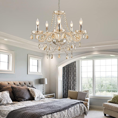 Champagne Crystal Chandelier 5 Light Modern Bedroom - Image 8