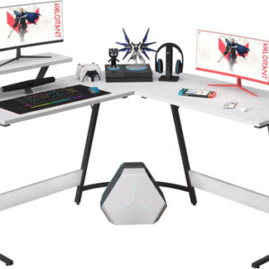 L Shaped Gaming Desk 51 Inch Monitor Riser Classical White