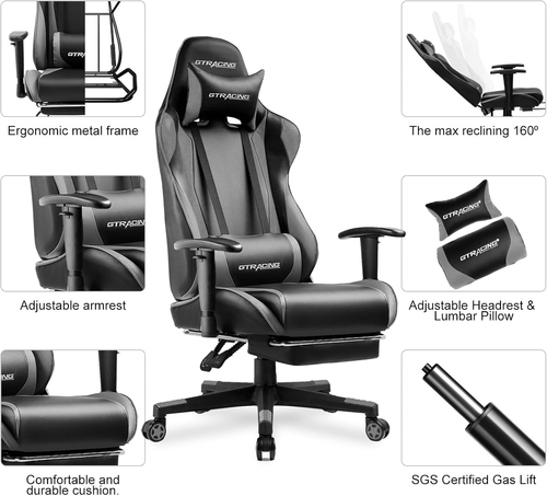 Ergonomic Gaming Chair With Footrest For Long Sessions Gray - Image 5