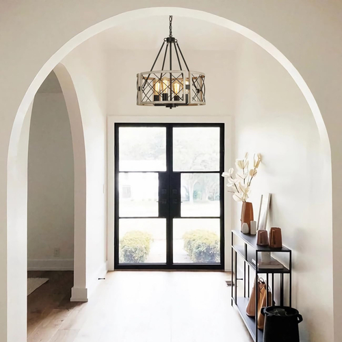D19 Inch Rustic 4 Light Chandelier Black And White Oak - Image 6
