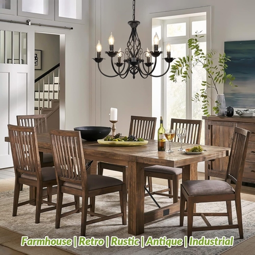 Six Light Matte Black Farmhouse Ceiling Chandelier Fixture - Image 2