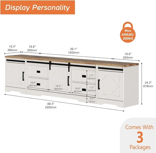 98.4 Inch Wide TV Stand Antique White For Living Room - Image 2