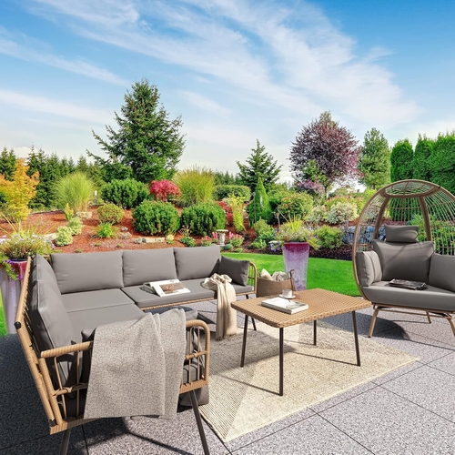 4 Piece Outdoor Wicker Patio Set Grey Memory Foam Cushions - Image 5