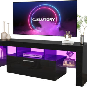 Black LED TV Stand With Large Storage Drawer For TVs Up To 55 Inches