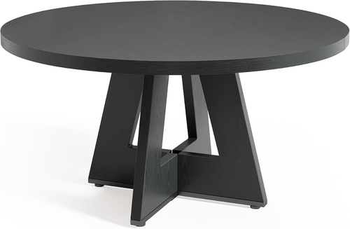 47 Inch Round Dining Table Black With Wooden Pedestal Base - Image 7