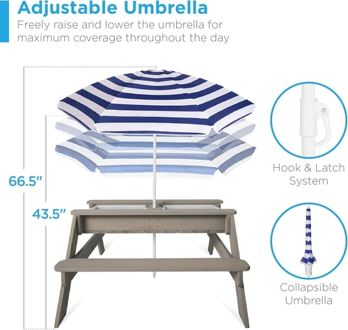 Gray Navy Kids Three In One Sand And Water Table Umbrella - Image 4