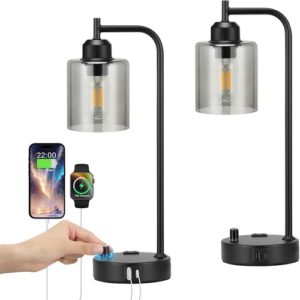 Industrial Desk Lamps 2 Pack Dimmable With USB C Ports