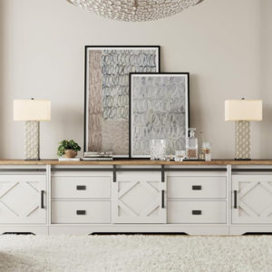 98.4 Inch Wide TV Stand Antique White For Living Room
