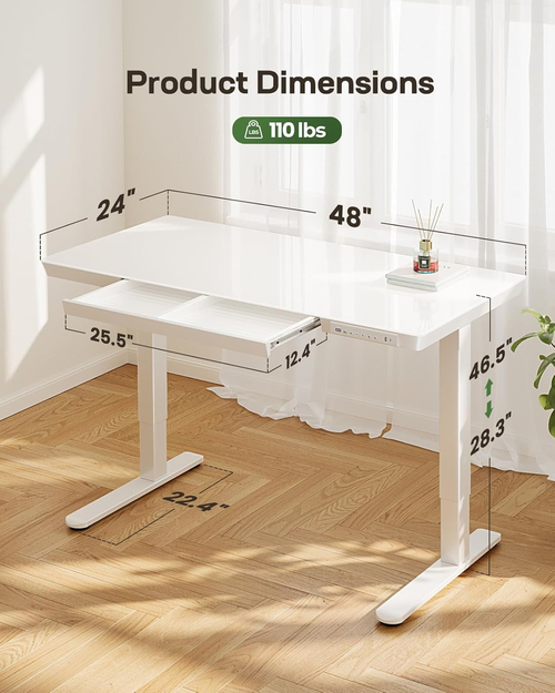 Glass Standing Desk 48x24 Height Adjustable For Home Office - Image 2