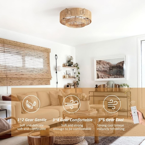 20 Inch Boho Rattan Ceiling Fan With Light And Remote - Image 6