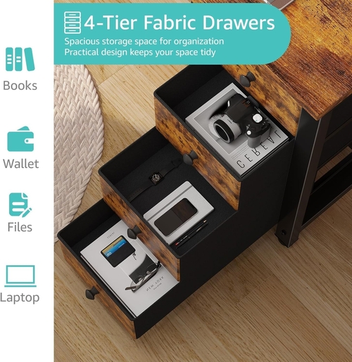 55 Inch Rustic Brown Computer Desk With 4 Fabric Drawers - Image 4