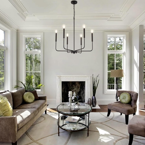 Modern Black 6 Light Chandelier Dining Farmhouse Pendant - Image 4