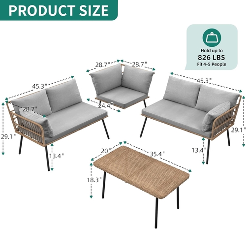 4 Piece Outdoor Wicker Patio Set Grey Memory Foam Cushions - Image 6