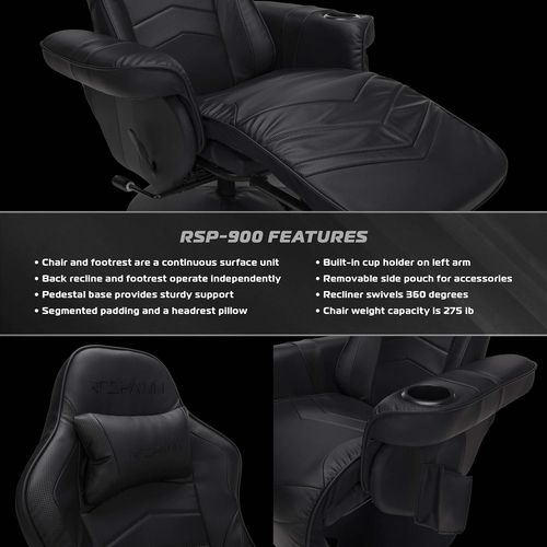 900 Gaming Recliner Black With Adjustable Leg Rest Cupholder - Image 7