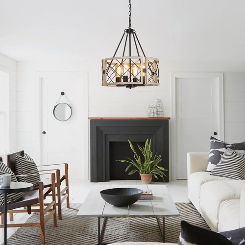 D19 Inch Rustic 4 Light Chandelier Black And White Oak - Image 8