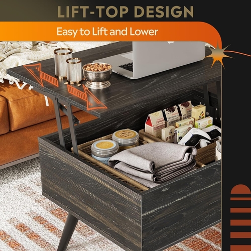 Wood Lift Top Coffee Table Hidden Compartment Charcoal - Image 7