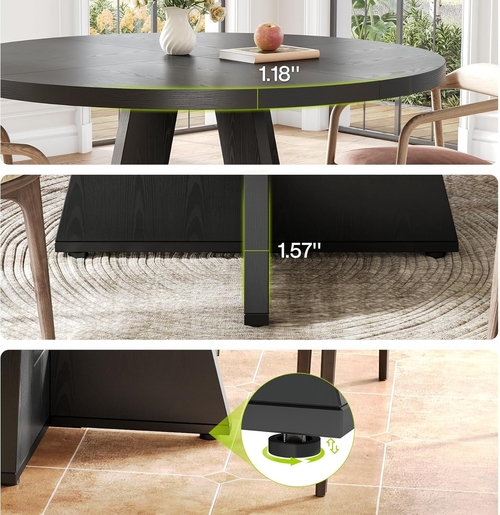 47 Inch Round Dining Table Black With Wooden Pedestal Base - Image 5