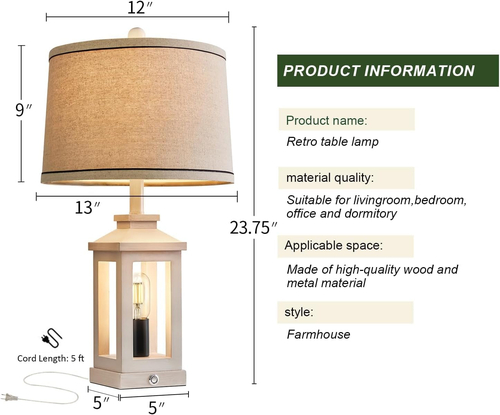 White Farmhouse Table Lamp Set With Dimmable Touch Control - Image 7
