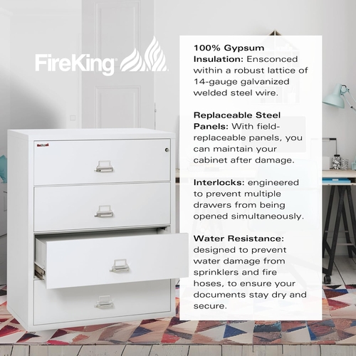 White 4 Drawer Fire Safe Lateral File Cabinet 1 Hour - Image 4