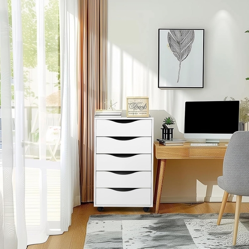 5 Drawer File Cabinet White For Home Office Organization - Image 4