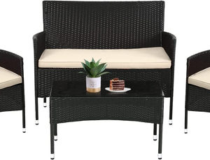 Outdoor Rattan 4 Piece Patio Furniture Conversation Set