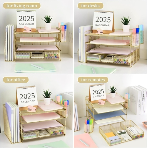 4 Tier Paper Tray Organizer With Drawer For Office Use - Image 3