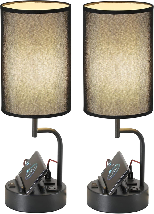 Table Lamp With 3 USB Ports And AC Outlet For Office