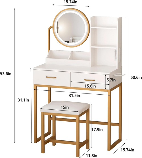White Round LED Makeup Vanity Mirror With Charging Station 31.5 Inch - Image 6