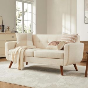 Modern Compact Beige Loveseat For Small Living Rooms