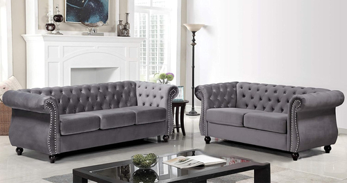 Gray Velvet Loveseat Modern Living Room Furniture Sofa - Image 2