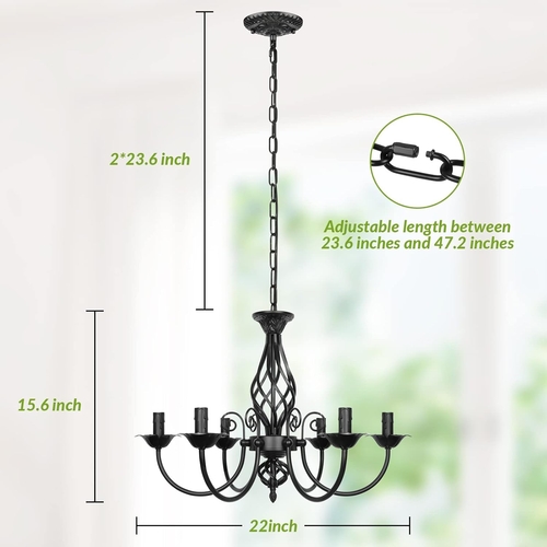 Six Light Matte Black Farmhouse Ceiling Chandelier Fixture - Image 5