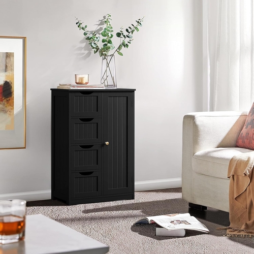 Wooden Bathroom Floor Storage Cabinet With 4 Drawers And Cupboard - Image 3