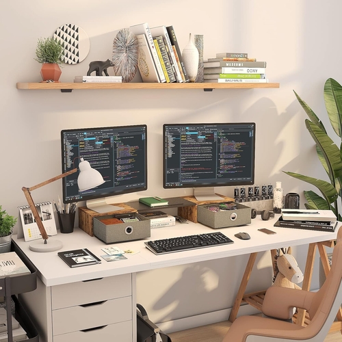 Dual Monitor Stand Riser For Two Monitors With Two Drawers - Image 3