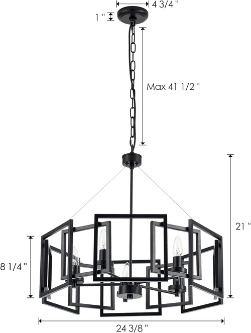Industrial Style Five Light Matte Black Pendant Chandelier - Image 4