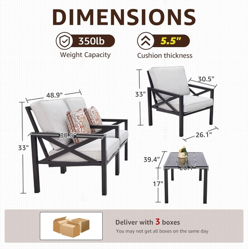 4 Piece Outdoor Metal Patio Set With 5.5 Inch Cushions And Coffee - Image 7