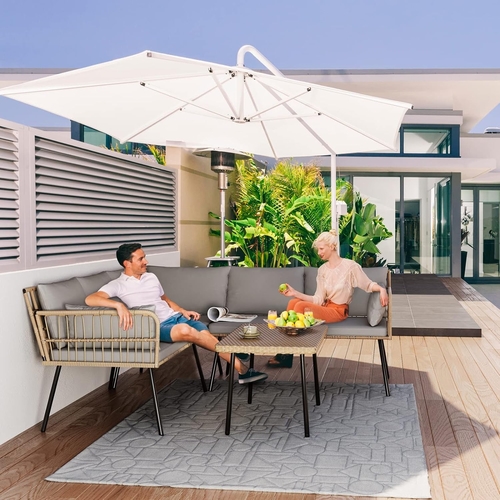 4 Piece Outdoor Wicker Patio Set Grey Memory Foam Cushions - Image 7