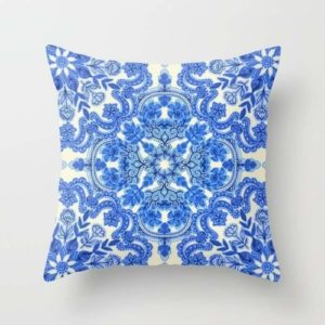 Cobalt Blue & China White Folk Art Pattern Cushion/Pillow