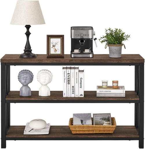 47 Inch Rustic Industrial Sofa Table With 3 Tier Shelves - Image 7