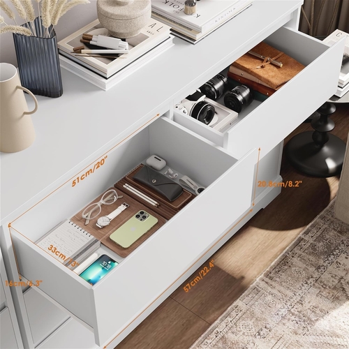 White Six Drawer Dresser For Bedroom Storage Solutions - Image 5
