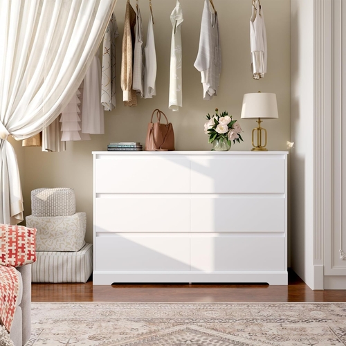 White Six Drawer Dresser For Bedroom Storage Solutions - Image 4