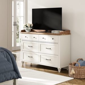 2 In 1 Mid Century Modern White Dresser TV Stand For 85 Inch TV With