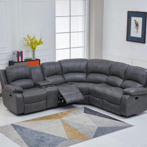 Bonded Leather Sectional Sofa Grey Power Reclining