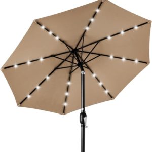 10 Ft Solar LED Patio Umbrella With Tilt Adjustment And UV Resistant
