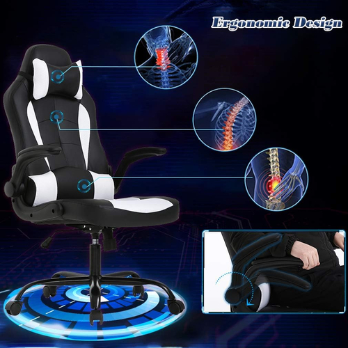PC Gaming Chair White With Lumbar Support And Flip Up Arms - Image 4