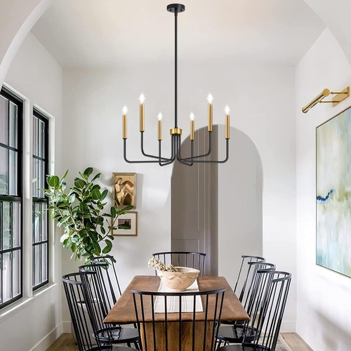 Black And Gold Six Light Farmhouse Chandelier For Dining Room - Image 5