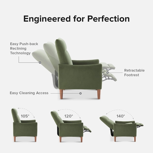 Arthur Olive Green Velvet Recliner Chair With 3 Positions - Image 3